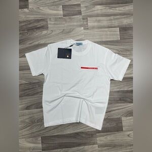 Prada White Pique Logo Patch T-Shirt — Size Medium, Never Worn